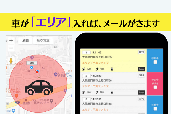 GPSの停止（駐車時間）がひと目でわかる